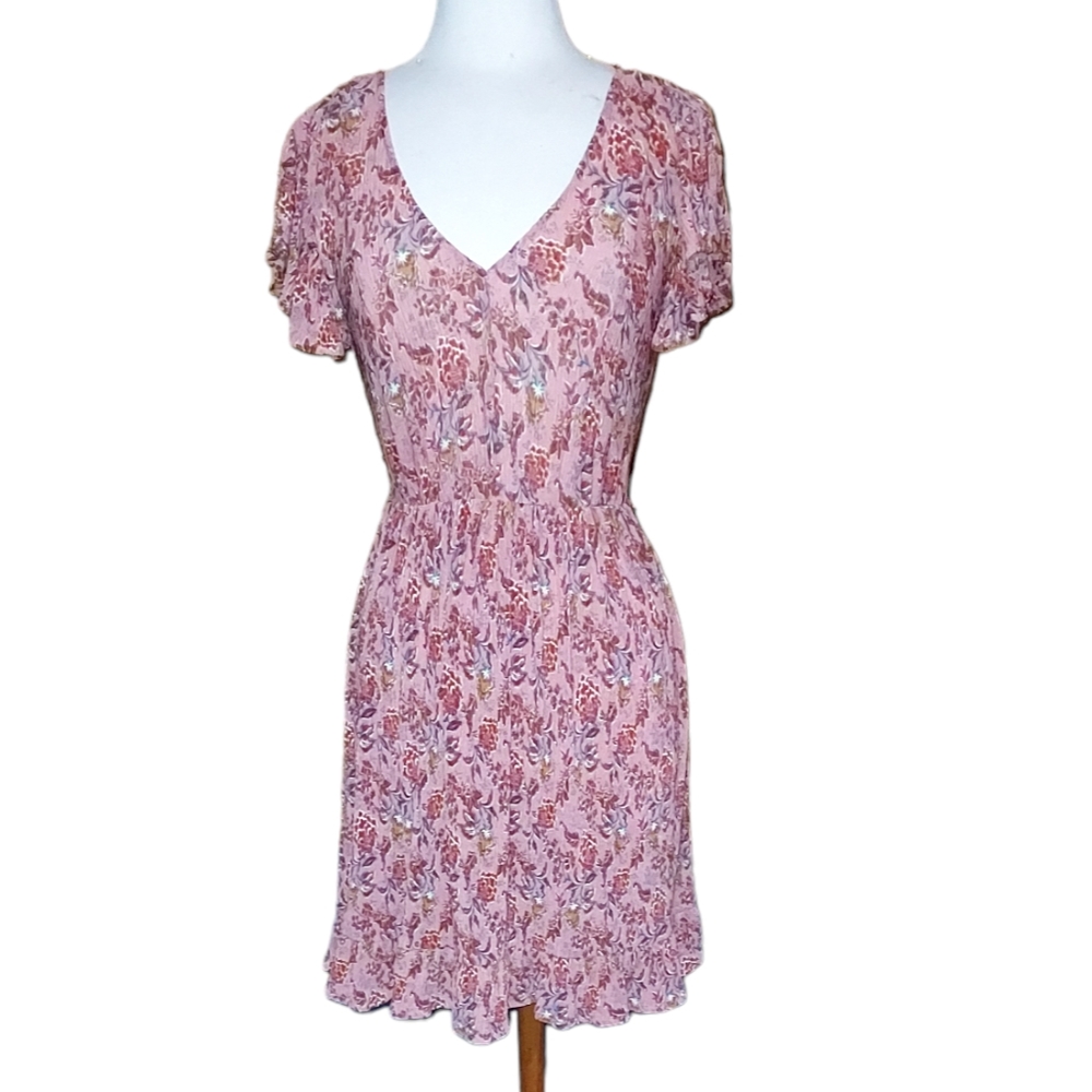 mng dress 2 Mini Knee Length Flutter Sleeve Tie Back Floral Dusty Pink Y…